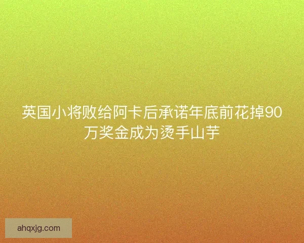 英国小将败给阿卡后承诺年底前花掉90万奖金成为烫手山芋